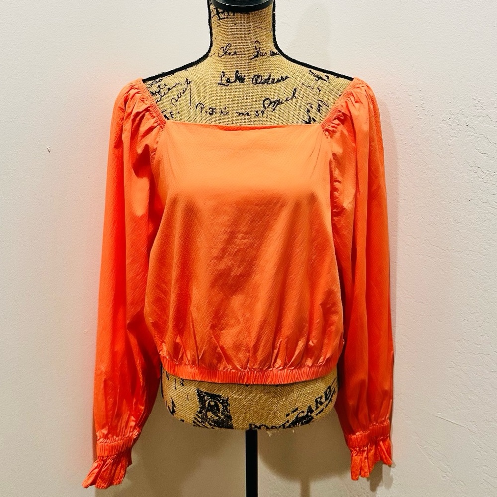 Women Levi’s Orange Puff Sleeve Cropped Scrunchie Blouse Size XL
